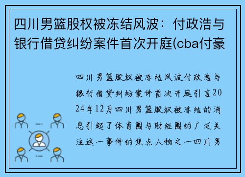 四川男篮股权被冻结风波：付政浩与银行借贷纠纷案件首次开庭(cba付豪是辽宁哪里人)