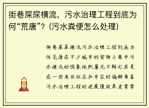 街巷屎尿横流，污水治理工程到底为何“荒唐”？(污水粪便怎么处理)