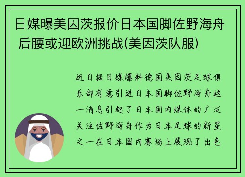 日媒曝美因茨报价日本国脚佐野海舟 后腰或迎欧洲挑战(美因茨队服)