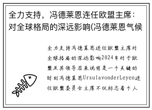 全力支持，冯德莱恩连任欧盟主席：对全球格局的深远影响(冯德莱恩气候雄心峰会)